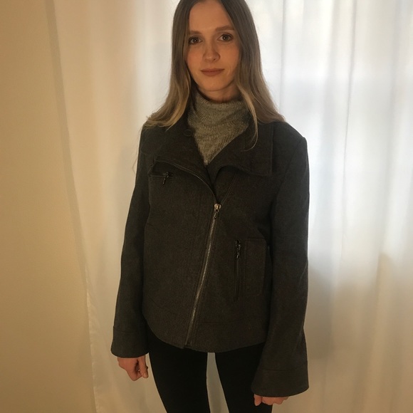 Izod Outerwear Wool Blend Motorcycle Jacket, Gray - Picture 3 of 16